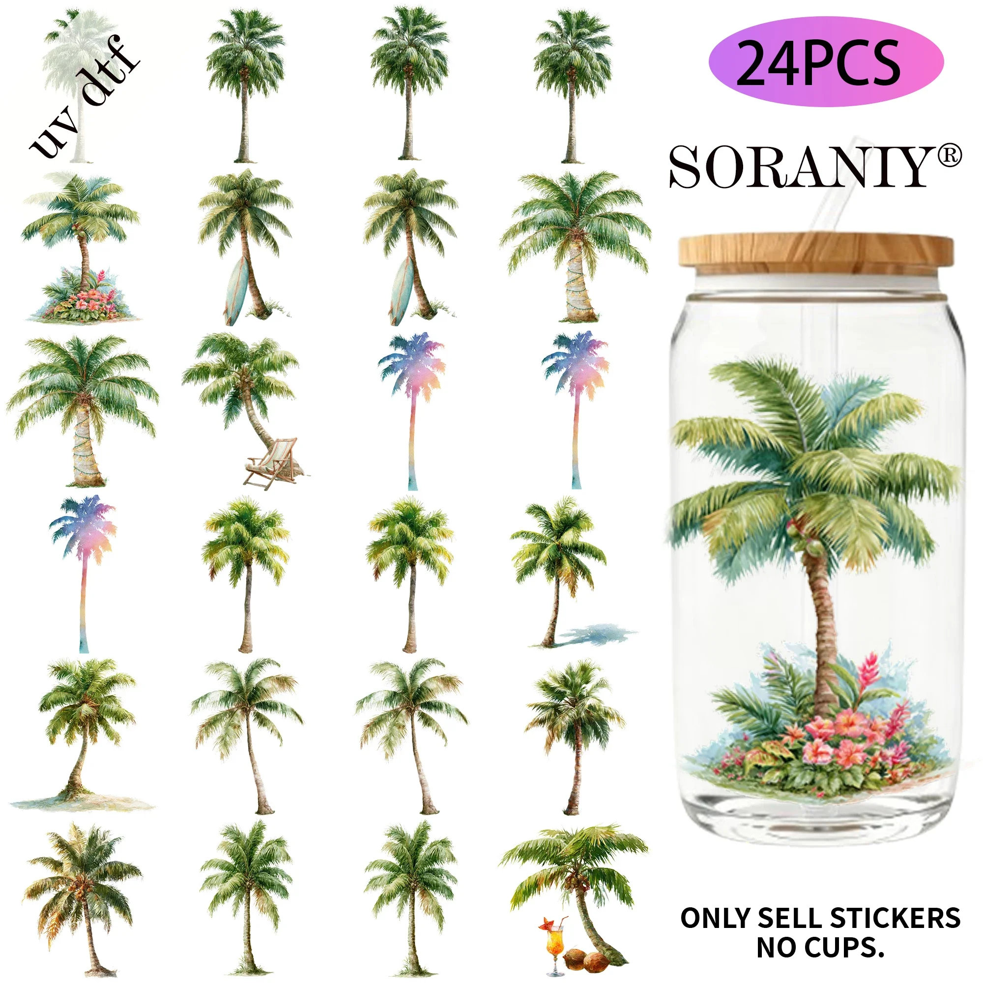 24PCS/Set Palm Tree Watercolor - Rdta Tank Glass 评论和价格