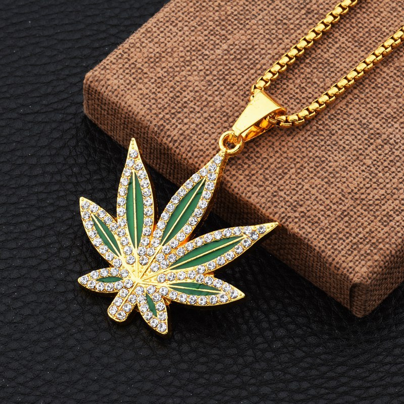 Rhinestone Weed Pendant Neckla - Dry Herb Vaping Accessories 评论和价格