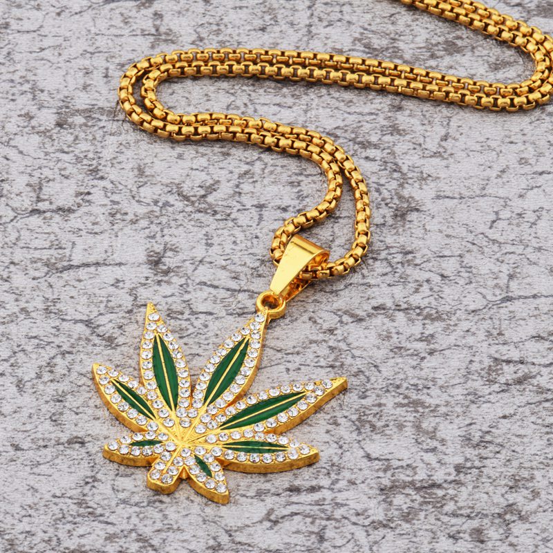 Rhinestone Weed Pendant Neckla - Dry Herb Vaping Accessories 评论和价格