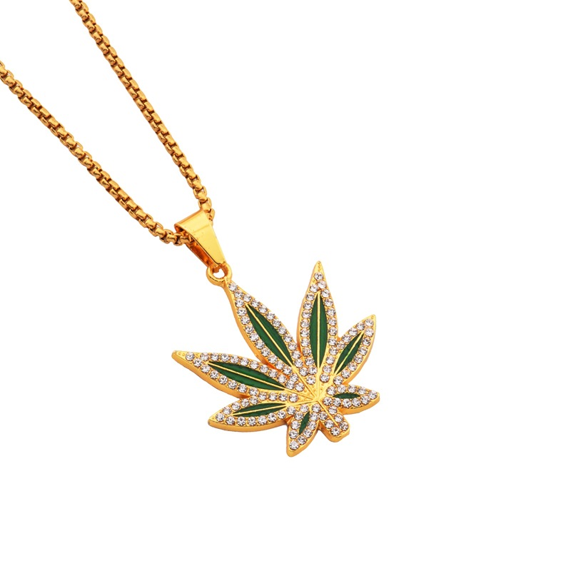 Rhinestone Weed Pendant Neckla - Dry Herb Vaping Accessories 评论和价格